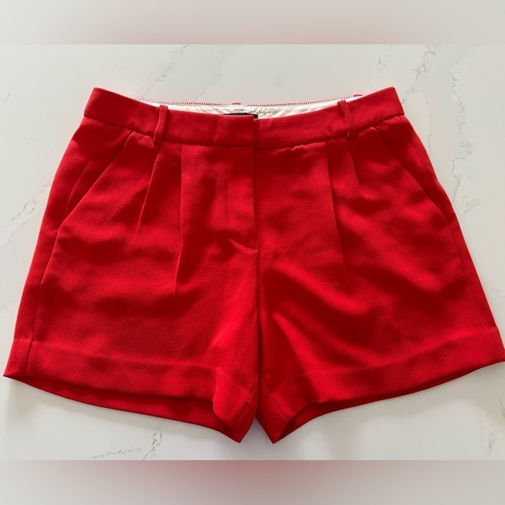 J. Crew Red Pleated High-Rise Polyester Suit Dressy Shorts Size 4